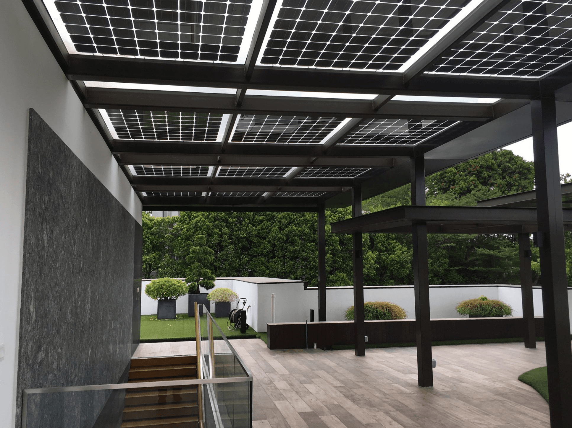 Balcony view with solar roof