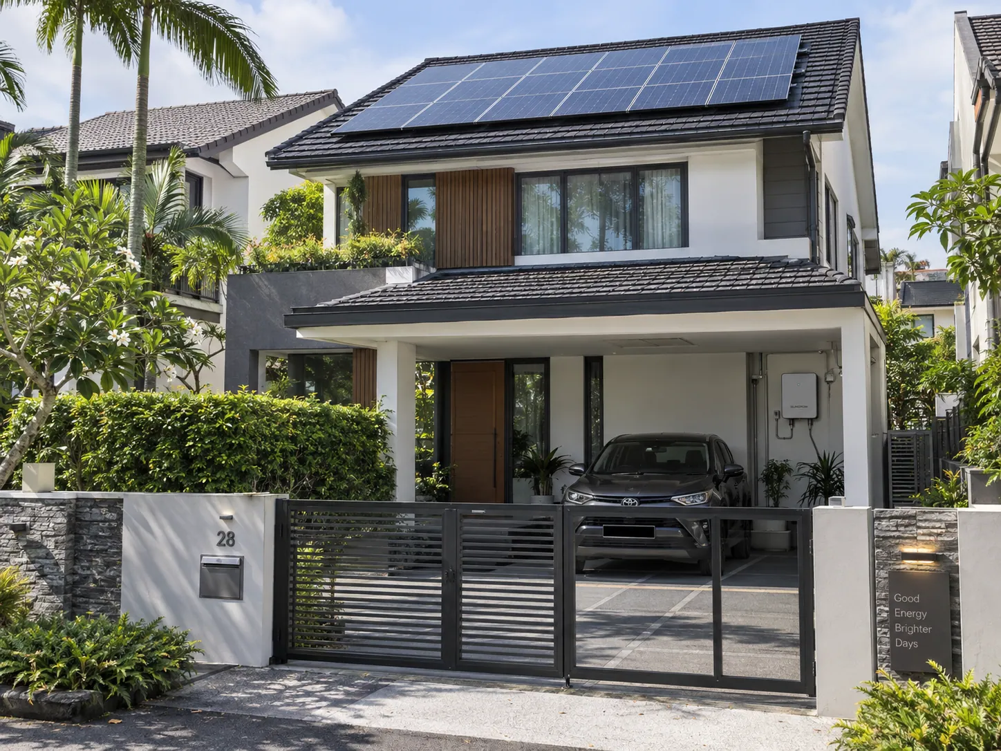 Solar-equipped residential rooftop